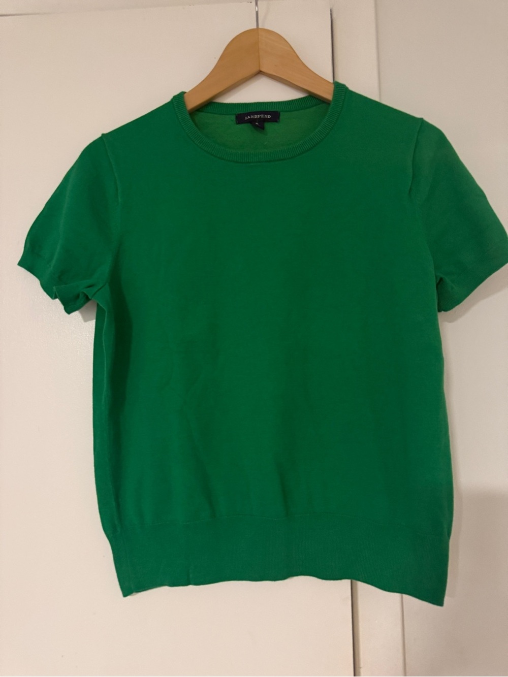 Lands' End Green Short-Sleeve Crewneck Sweater